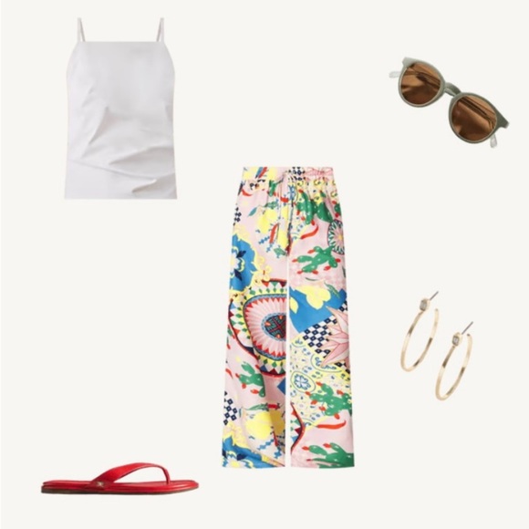 ANTHROPOLOGIE Maeve Straight-Leg Pull-On
Silk Pants Multicolor Pink yellow Sz S - Picture 5 of 13